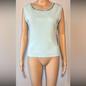 NWT Finity Women's Blouse SizeXL Light Blue Pullover Embellished Sleeveless Knit